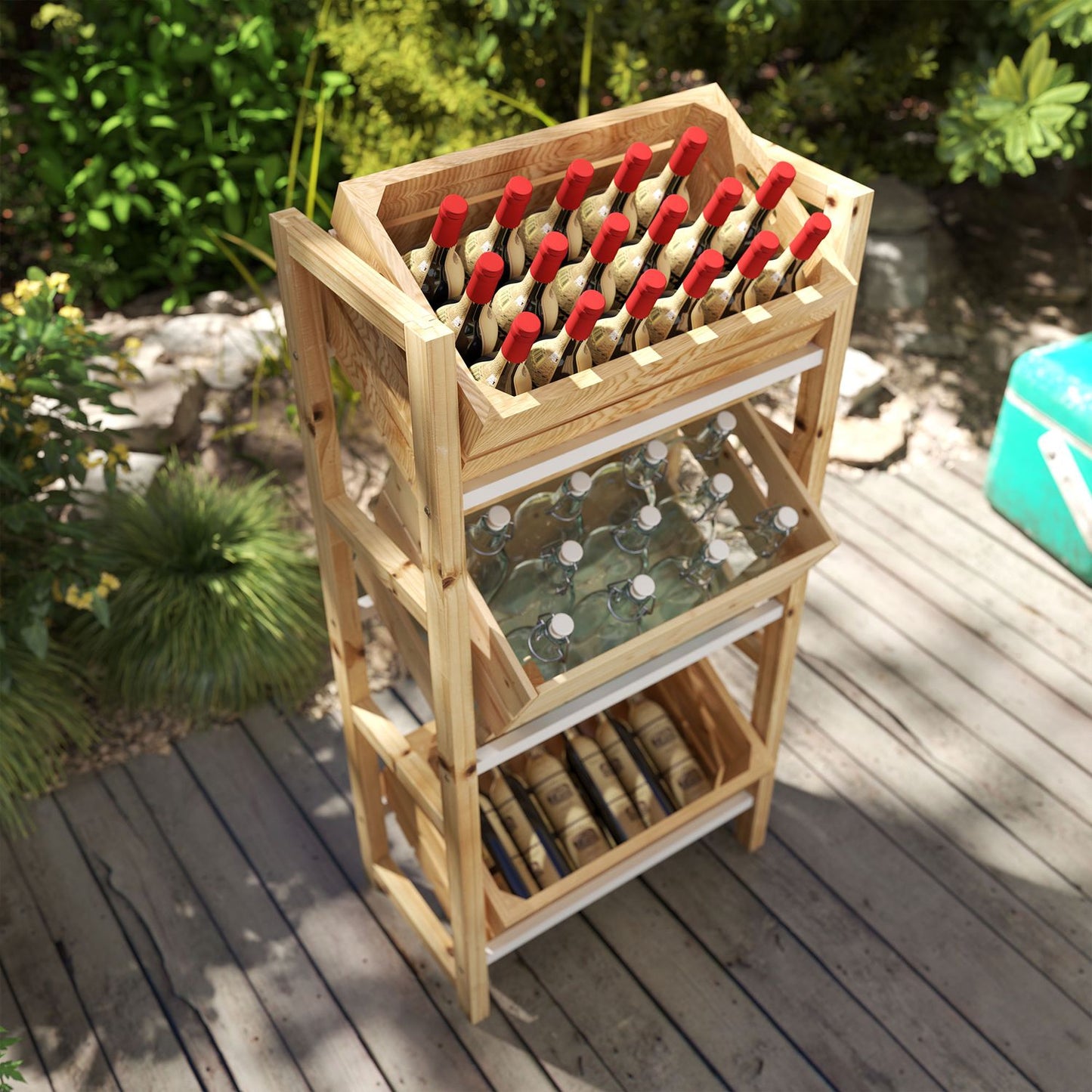 Independent wooden box, holds 3, 150 kg capacity