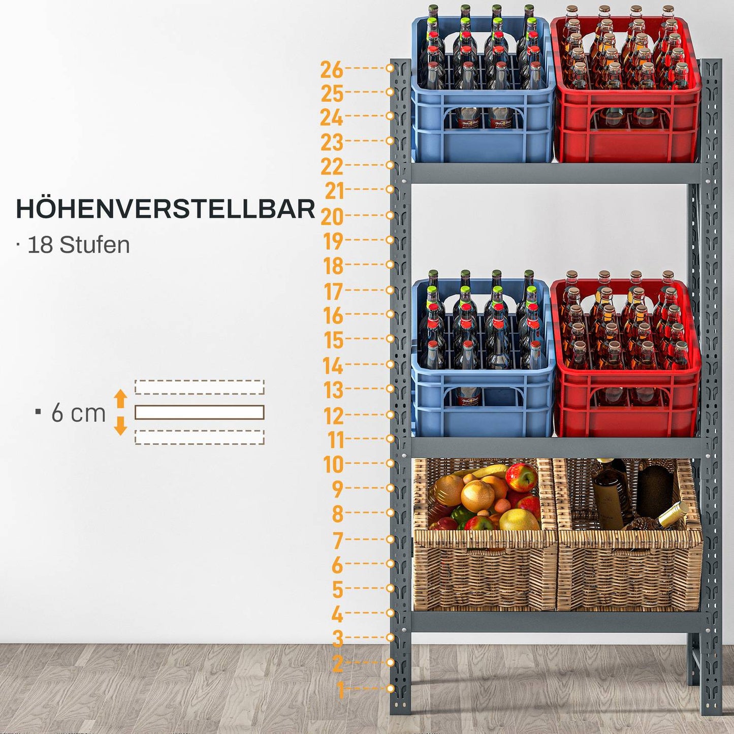 Freestanding Beverage boxes in gray steel - 6 trays, adjustable levels