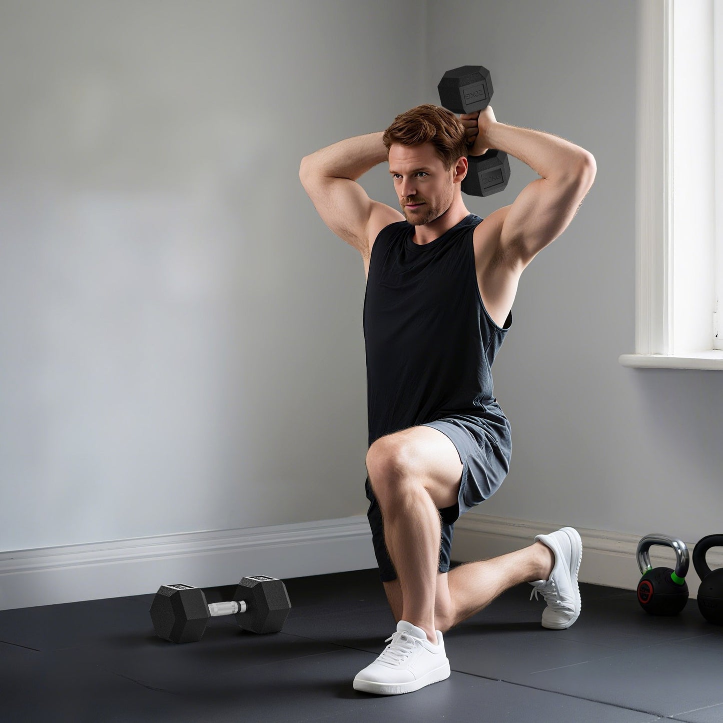 Dumbbells, Knurled Grip, Cast Iron, 2 x 20kg for Home Gym