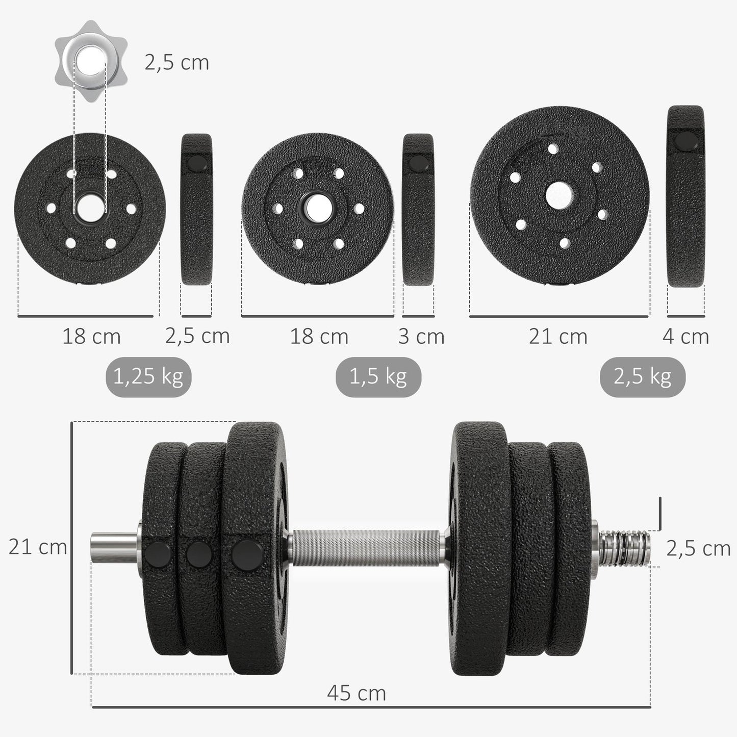 Dumbbell set 25KG dumbbell set with weight plates for home office gym steel imitation leather black