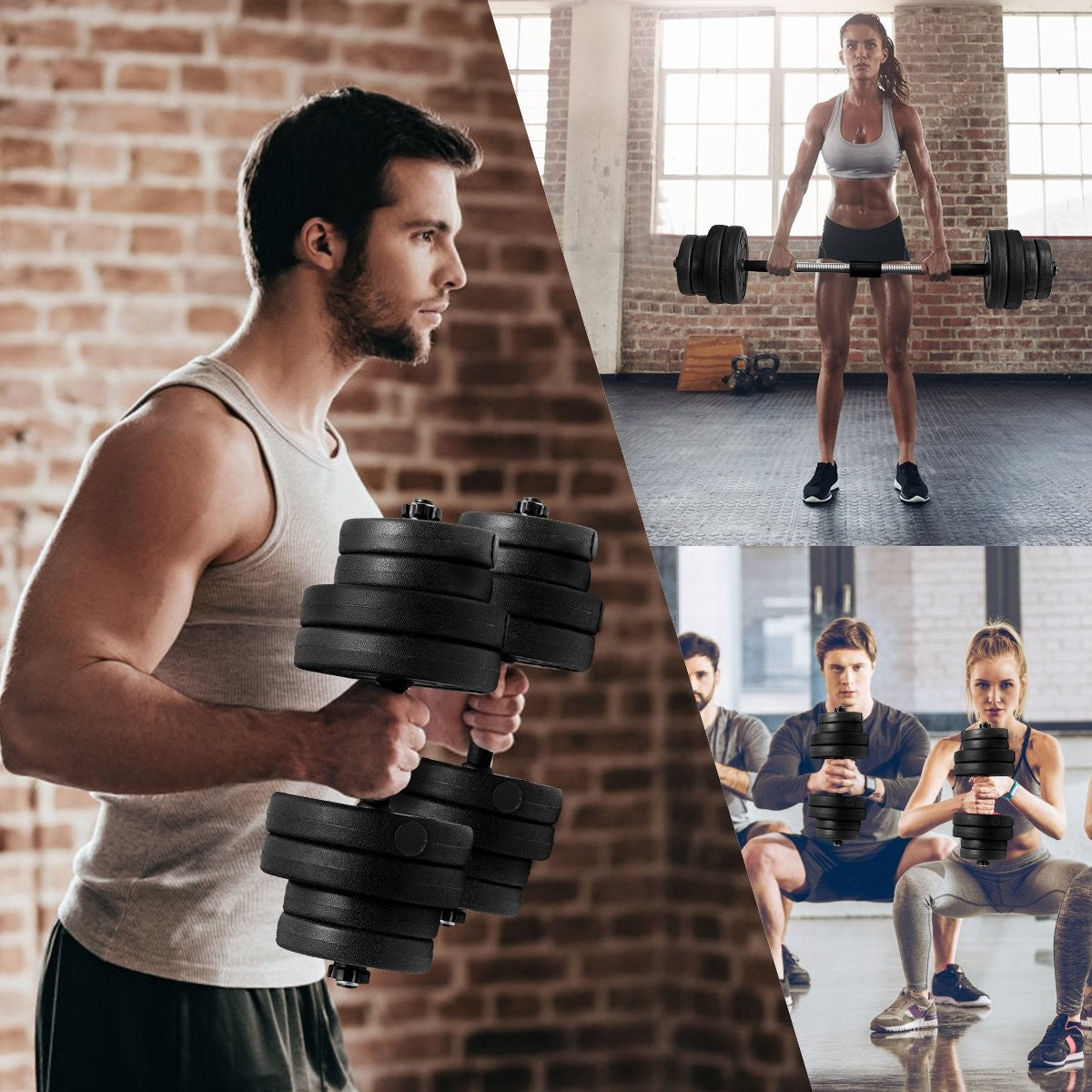 Dumbbell set 2 in 1 barbell set of 2 weight plates dumbbell discs strength training with 16 weight plates