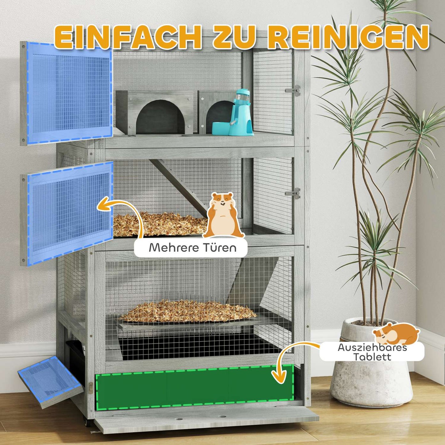 Wooden dwarf hamster cage - 4 levels, huts and accessories