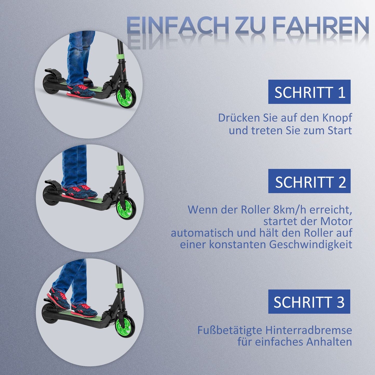 E-Scooter Electric Scooter 120W Motor 6 km Range max. 8 km/h Electric Scooter from 6 years Green+White