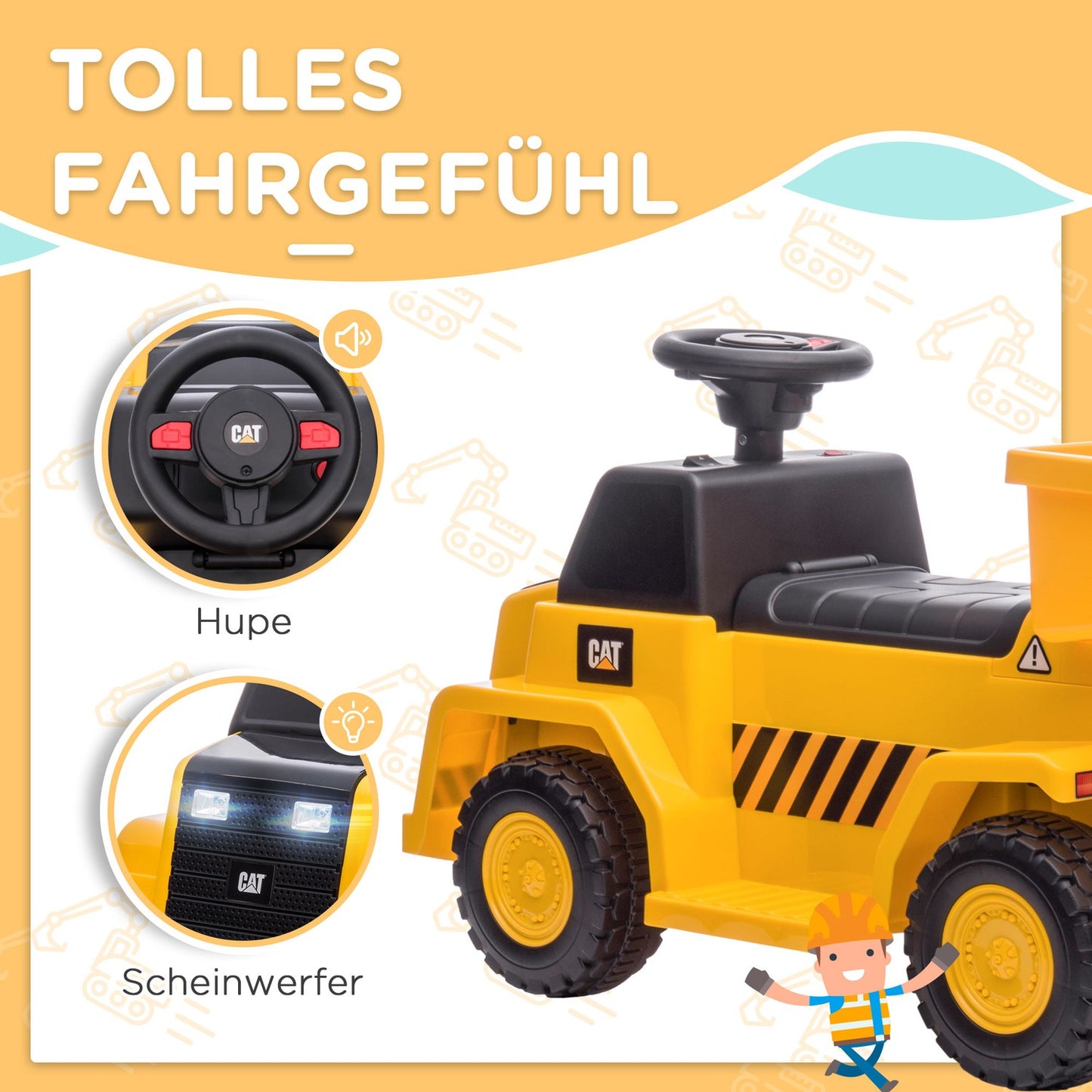 Electric toy tractor with horn and tilt loader