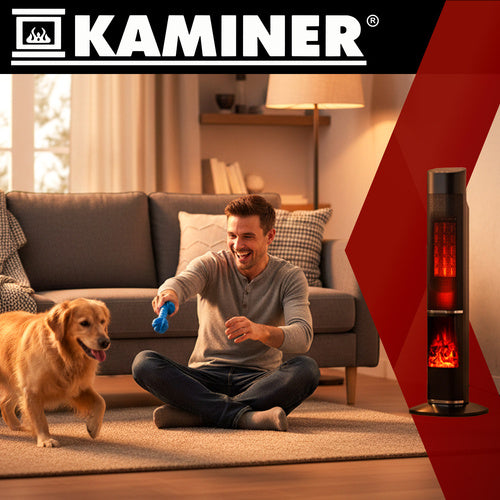 Electric Column Heater, 2000W, Fireplace Effect, Remote