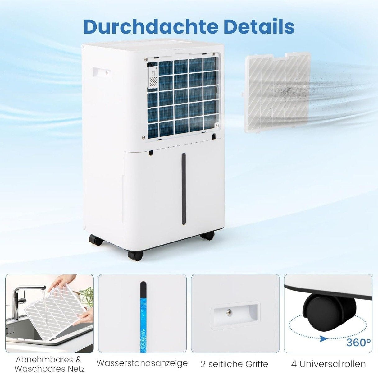 Electric Dehumidifier, 25.5L/Day, 25㎡ Coverage, Quiet Mode