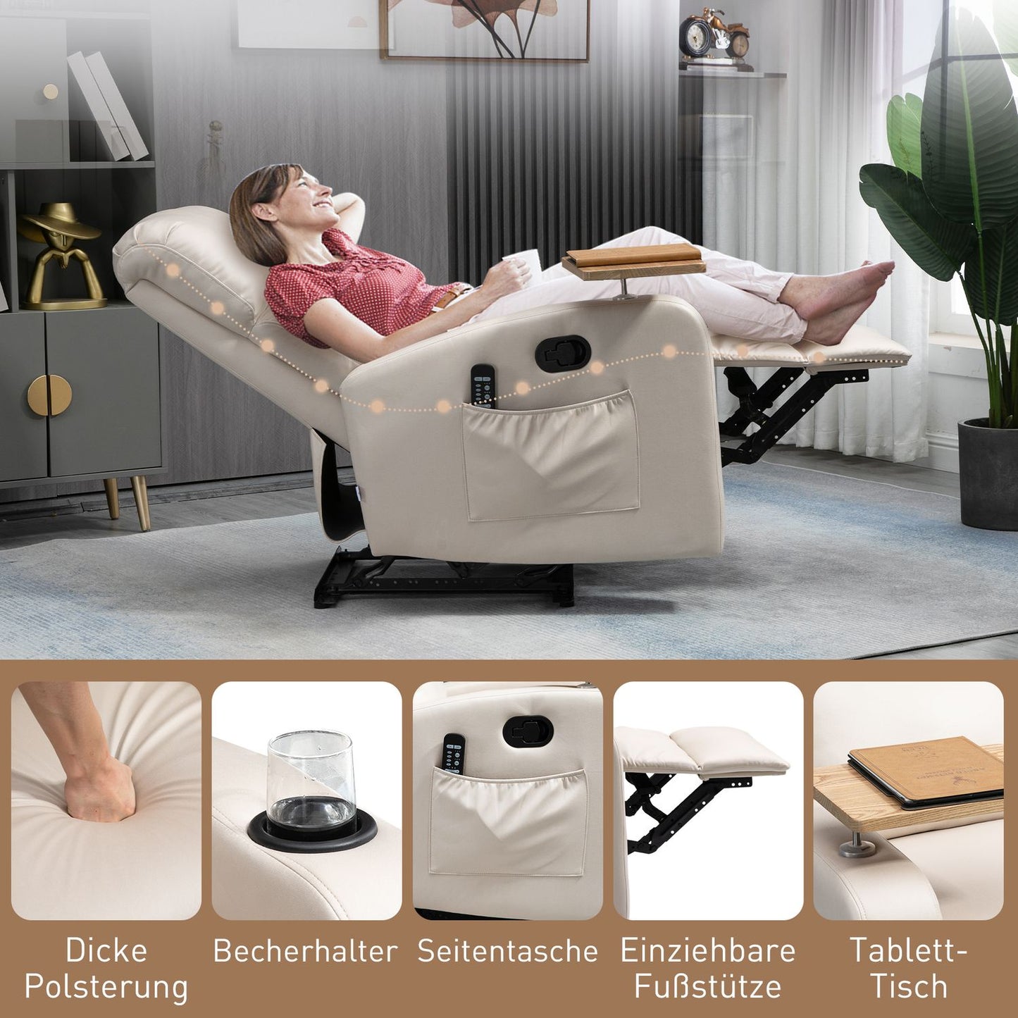 Electric recliner, microfiber, light gray massage function