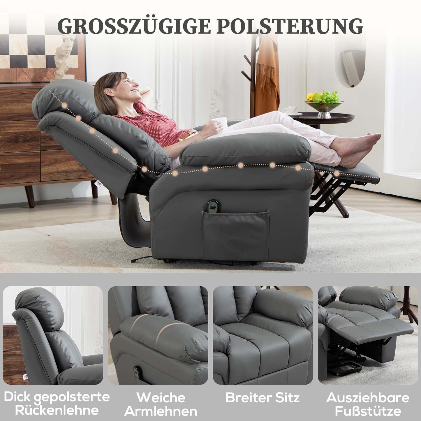 Electric recliner with stand-up aid and remote control