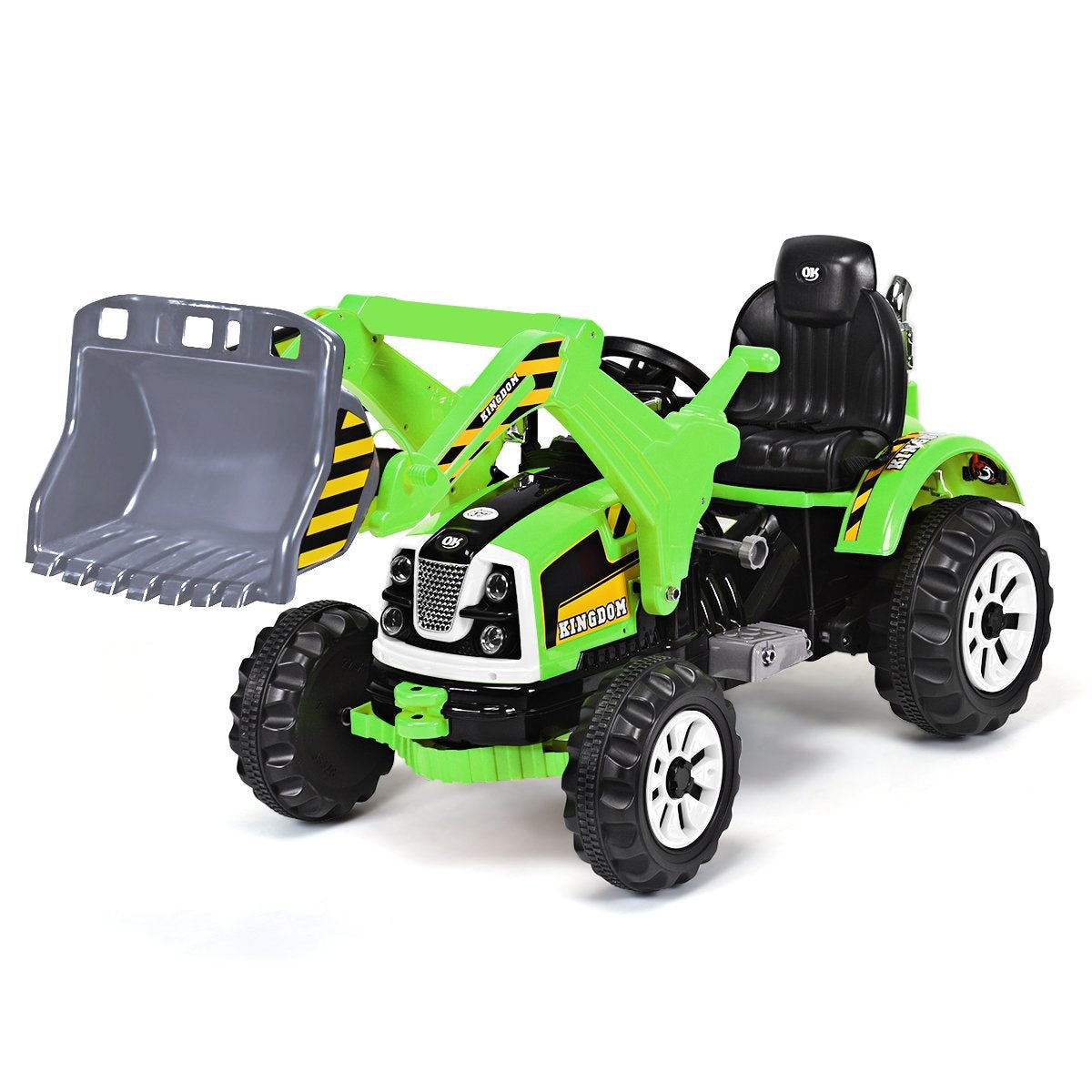 Electric children's forklift battery-operated children's excavator with 2 speeds seat excavator green