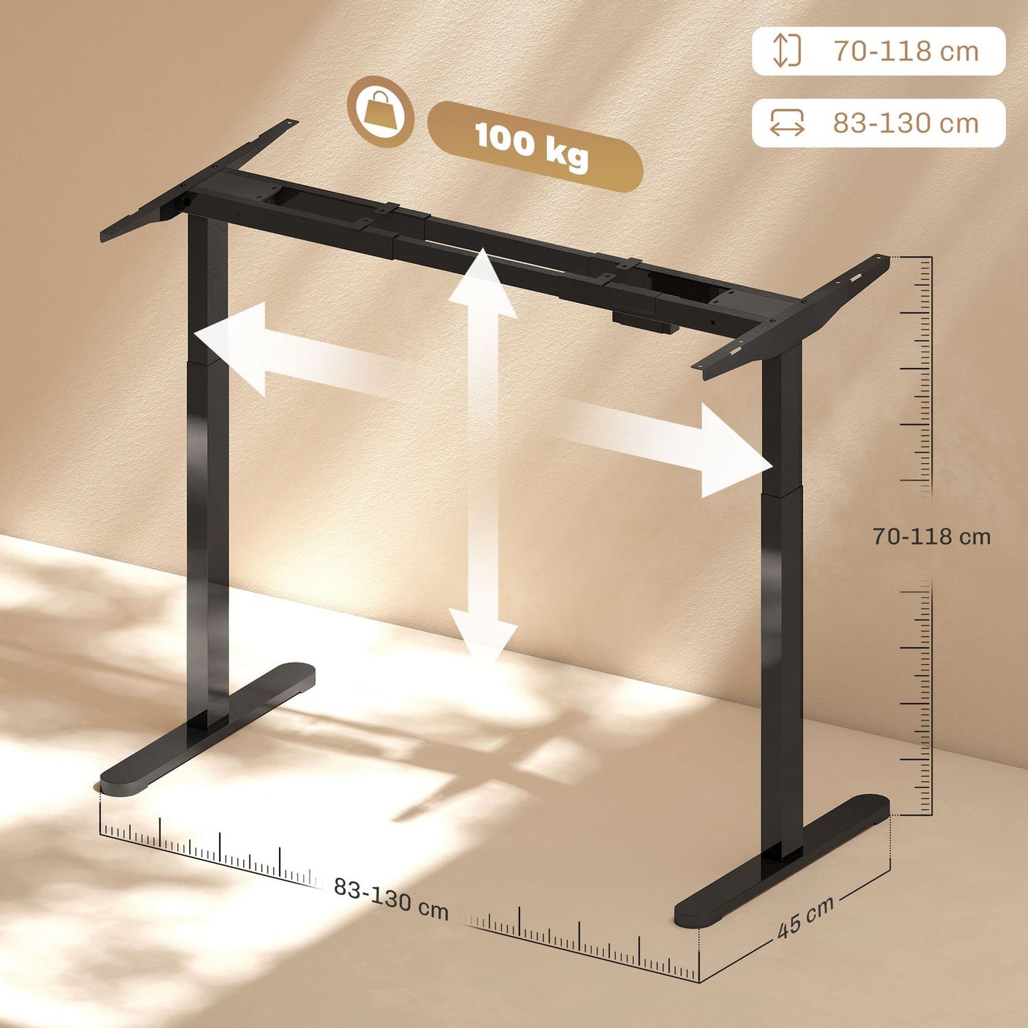 Height-Adjustable Electric Desk Frame, Steel, Black