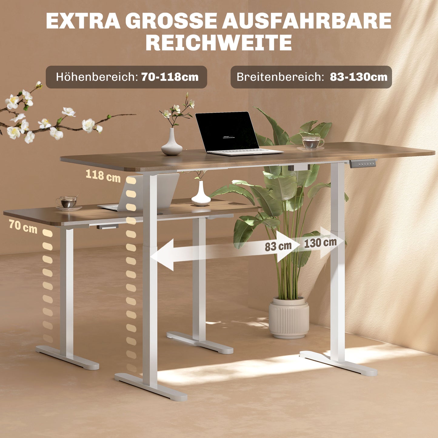 Height-Adjustable Electric Desk Frame, Steel, White