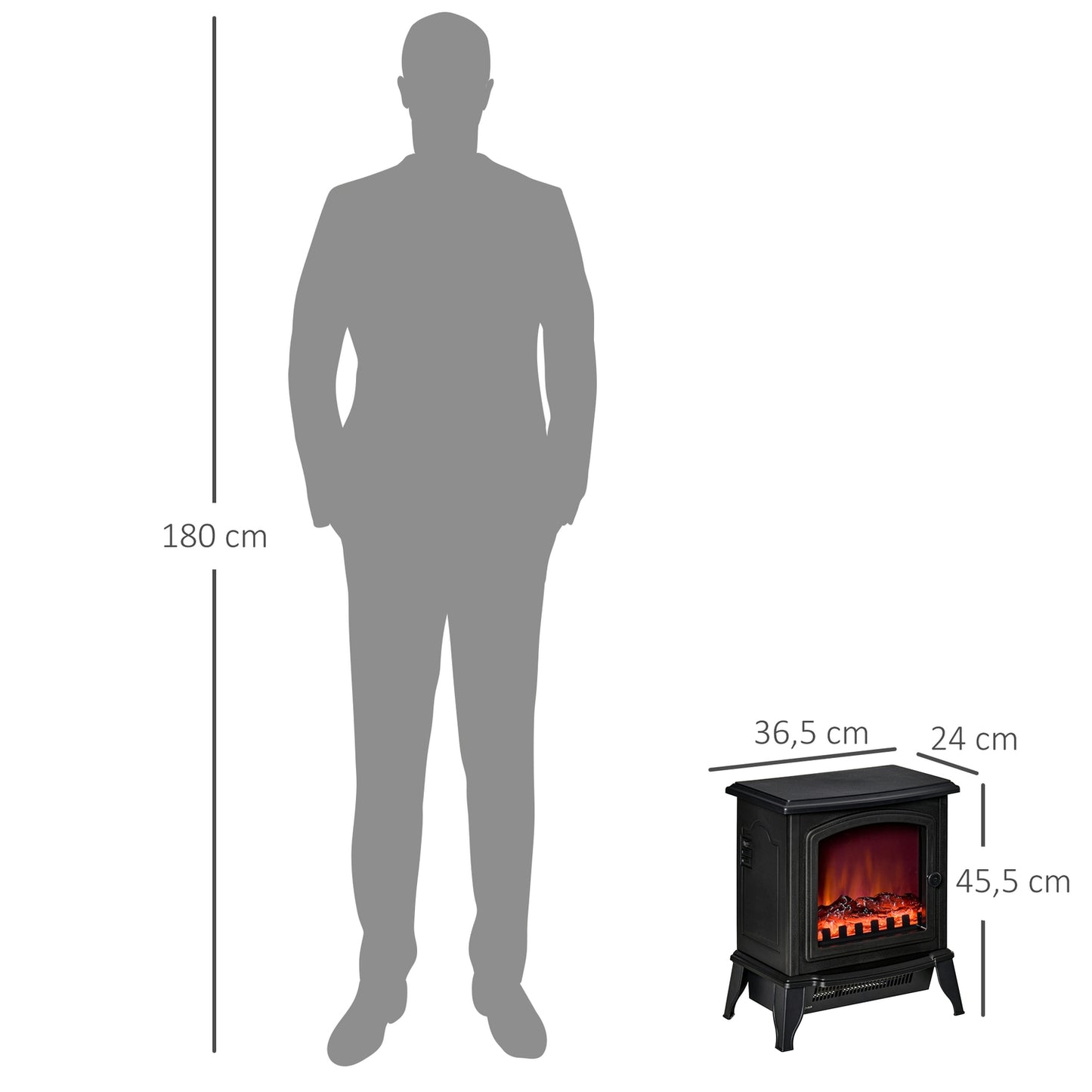 Freestanding electric fireplace with LED Flame, 2000W, Black