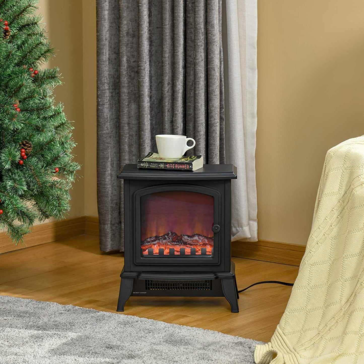 Freestanding electric fireplace with LED Flame, 2000W, Black