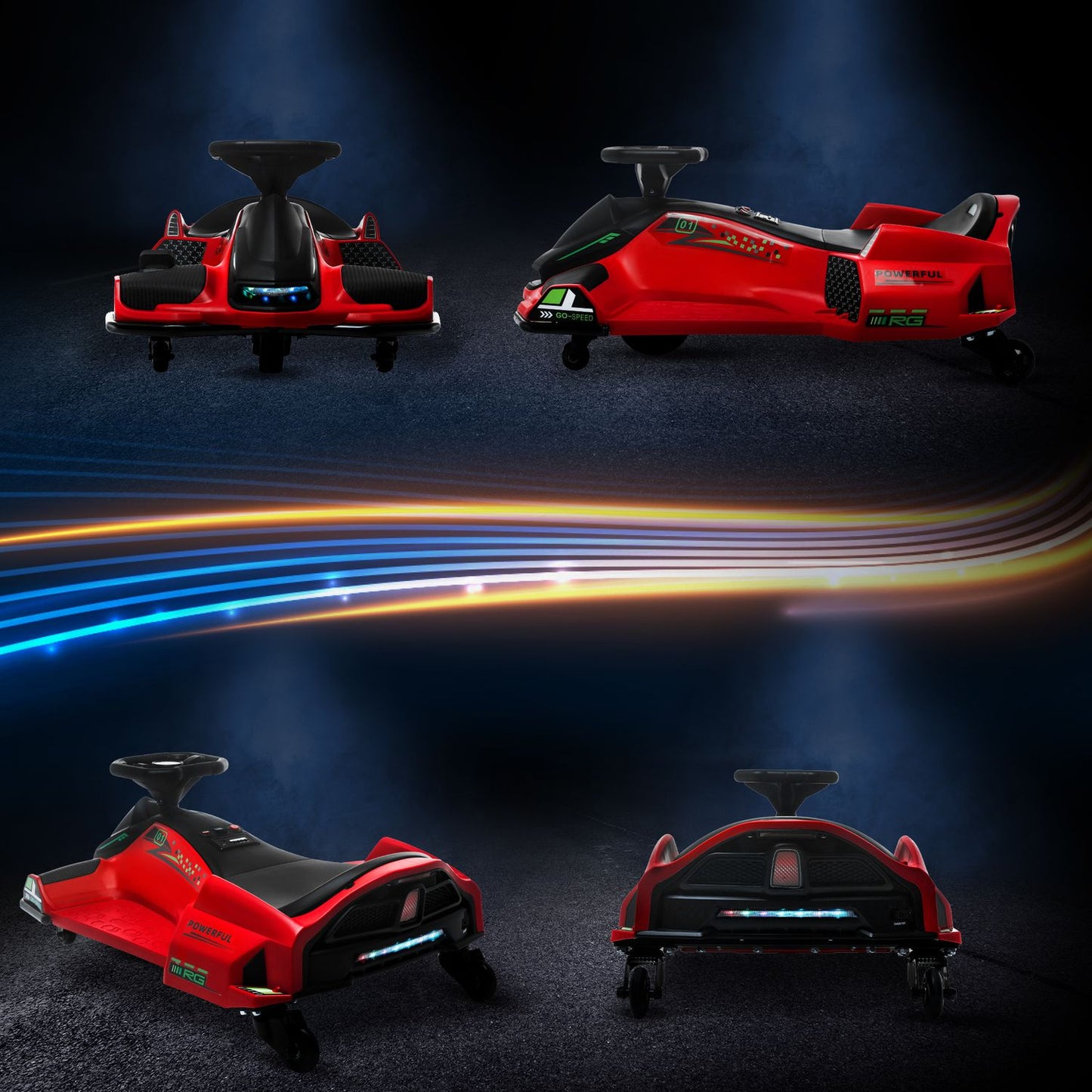 Electric Go-Kart for Kids, 3-8 km/h, Lights & Music