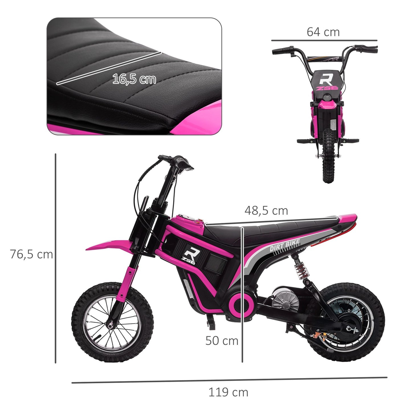 Kids' Electric Motorcycle, 24V, Ages 8-12, Pink