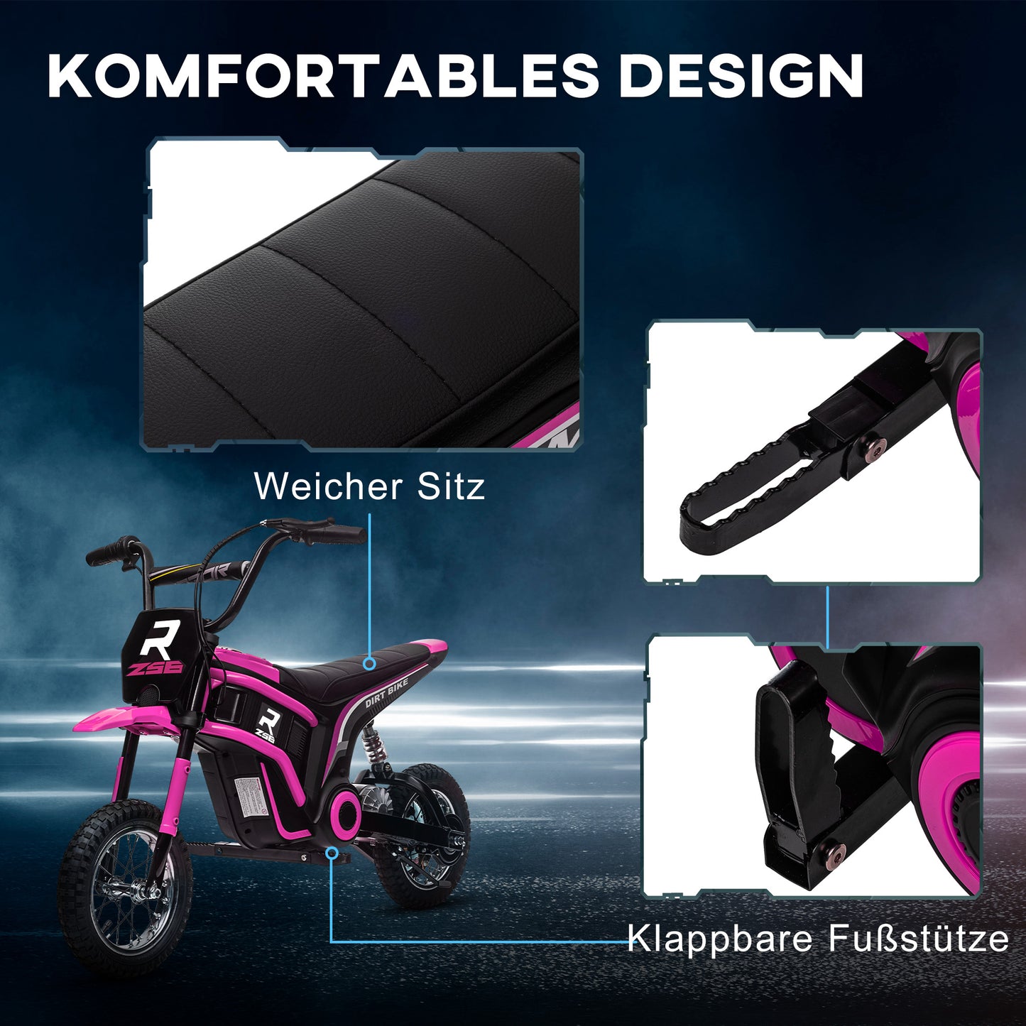 Kids' Electric Motorcycle, 24V, Ages 8-12, Pink