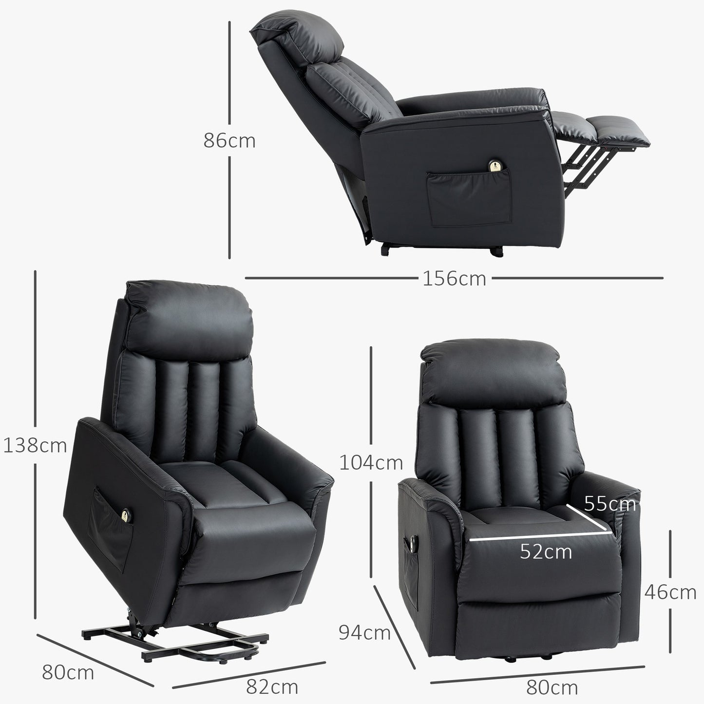 Electric Recliner Chair with Stand-Up Aid, Faux Leather, Black
