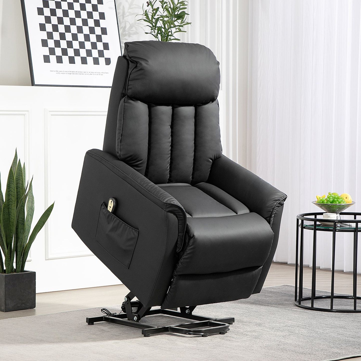 Electric Recliner Chair with Stand-Up Aid, Faux Leather, Black