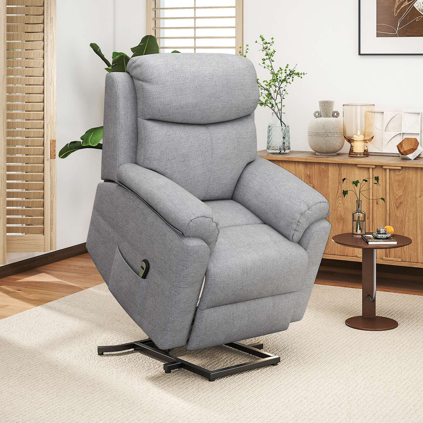 Electric recliner chair, recliner chair with stand-up aid, recliner chair with sleep function, linen look, 83 x 89 x 102 cm, grey