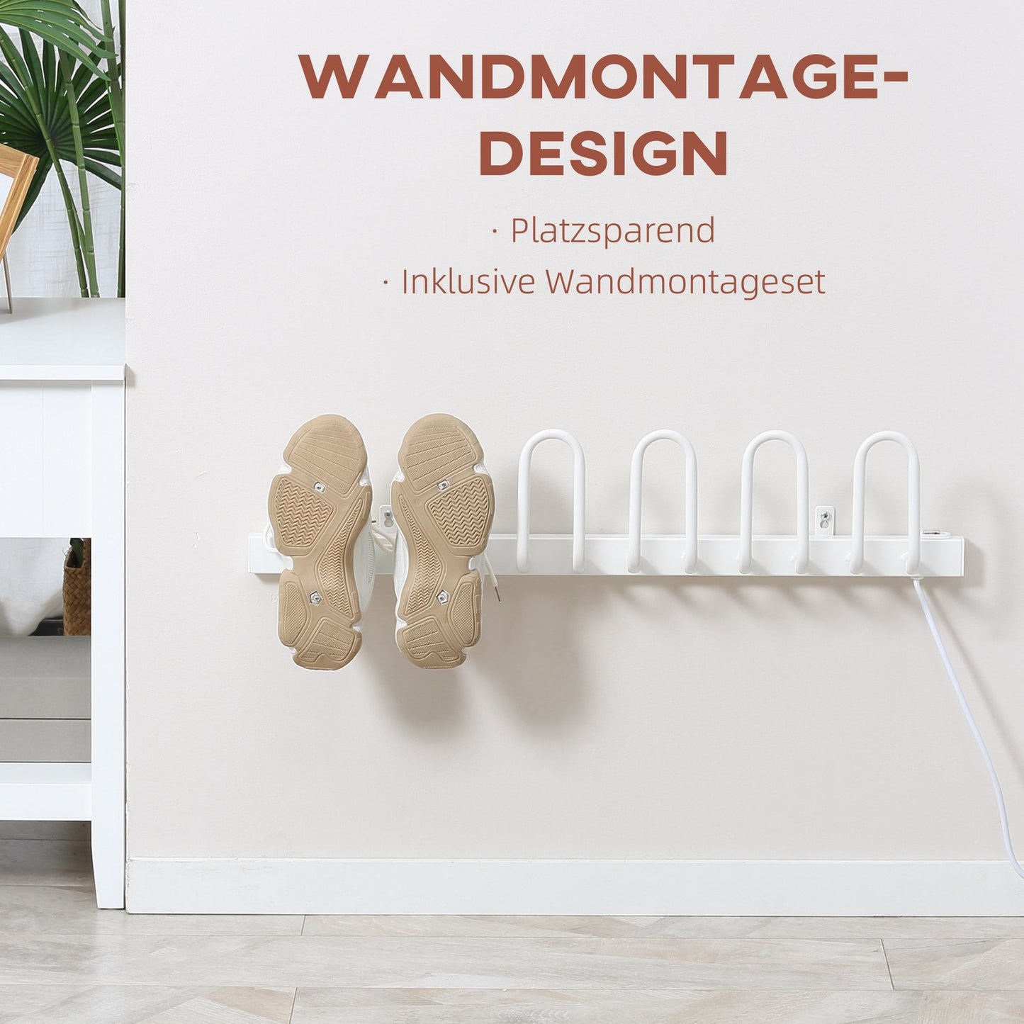 Electric shoe dryer, 60W, heats 3 pairs, wall mountable