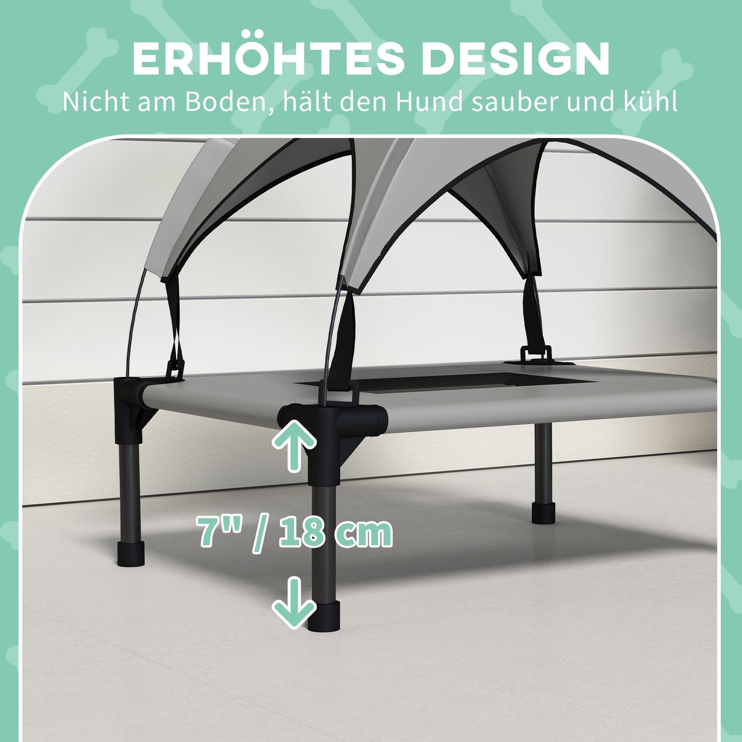 Raised outdoor dog bed with canopy, small, breathable