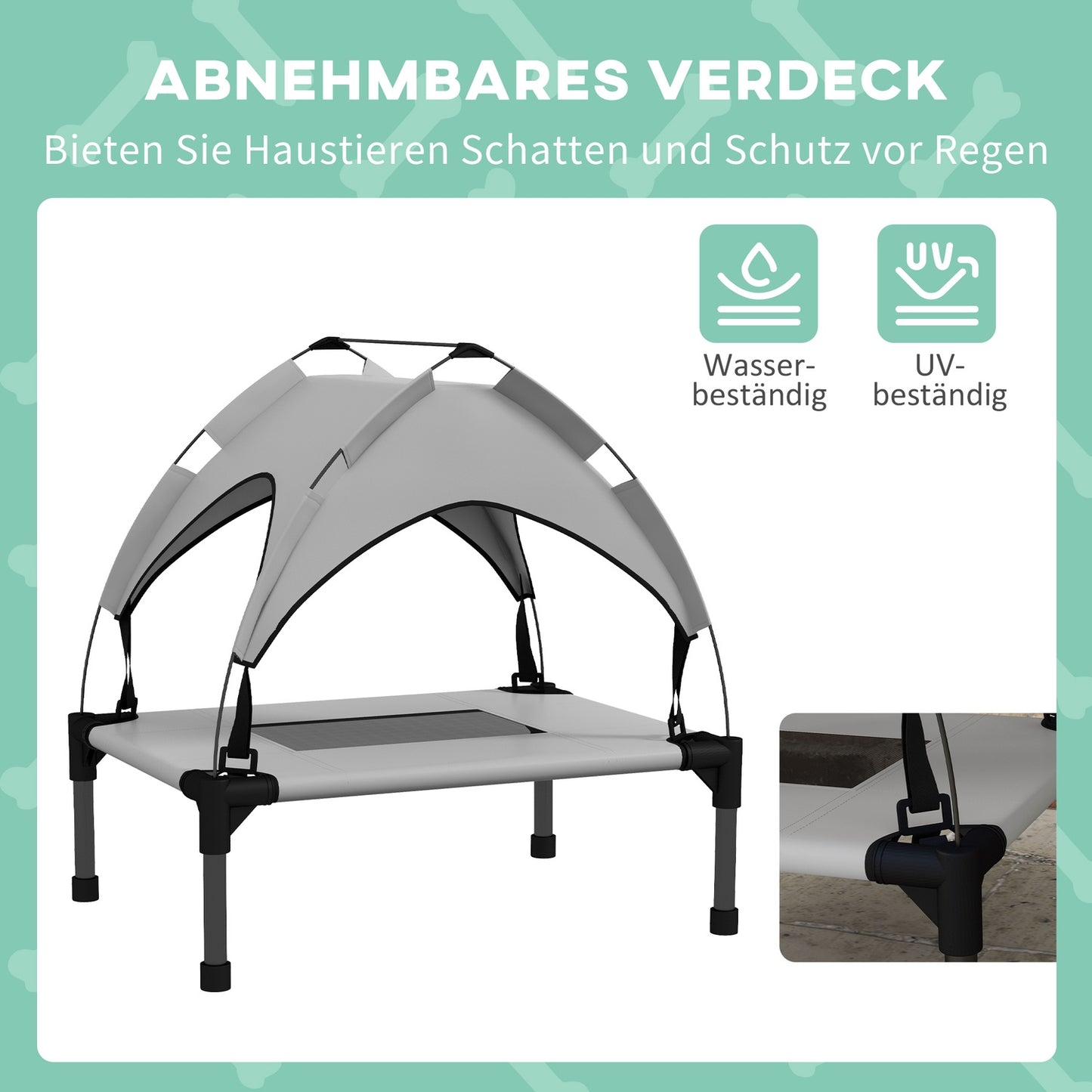 Raised outdoor dog bed with canopy, small, breathable
