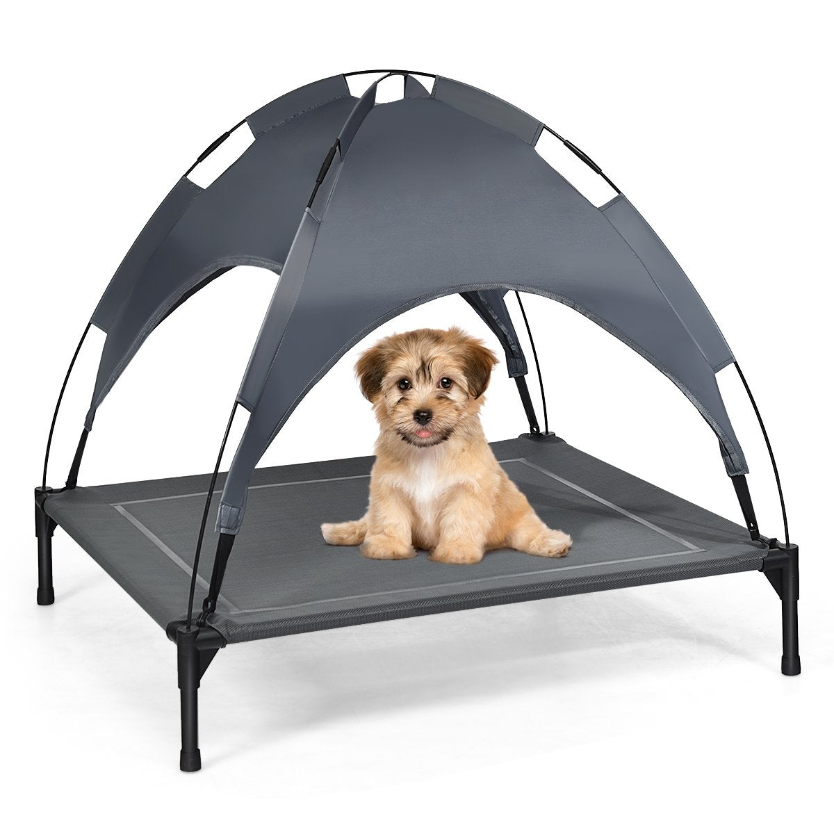 Elevated Dog Bed with Removable Canopy Pet Bed 90 x 81 x 86 cm Gray