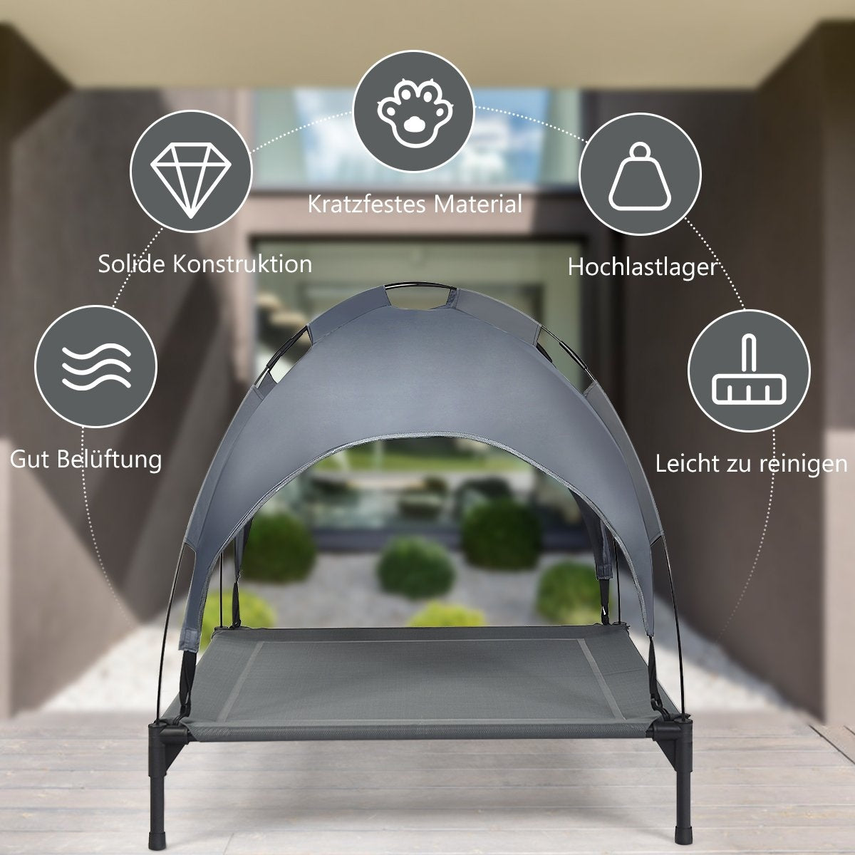 Elevated Dog Bed with Removable Canopy Pet Bed 90 x 81 x 86 cm Gray