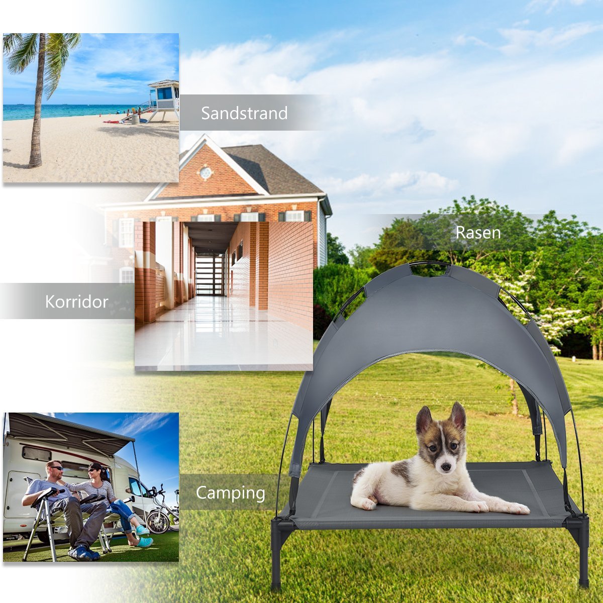 Elevated Dog Bed with Removable Canopy Pet Bed 90 x 81 x 86 cm Gray