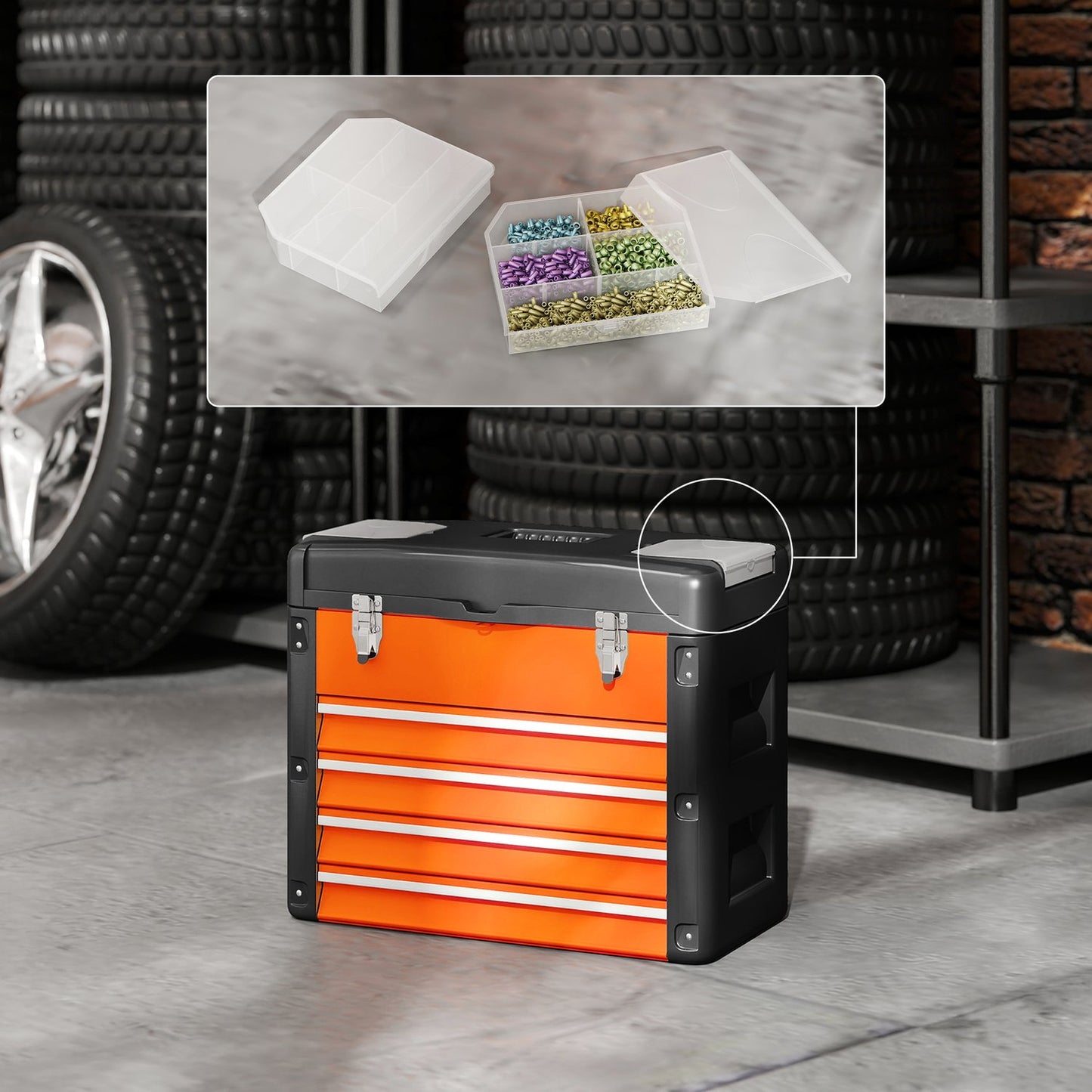 Tool Chest with 4 Drawers, Steel, 49.7 x 25.3 x 40.7 cm