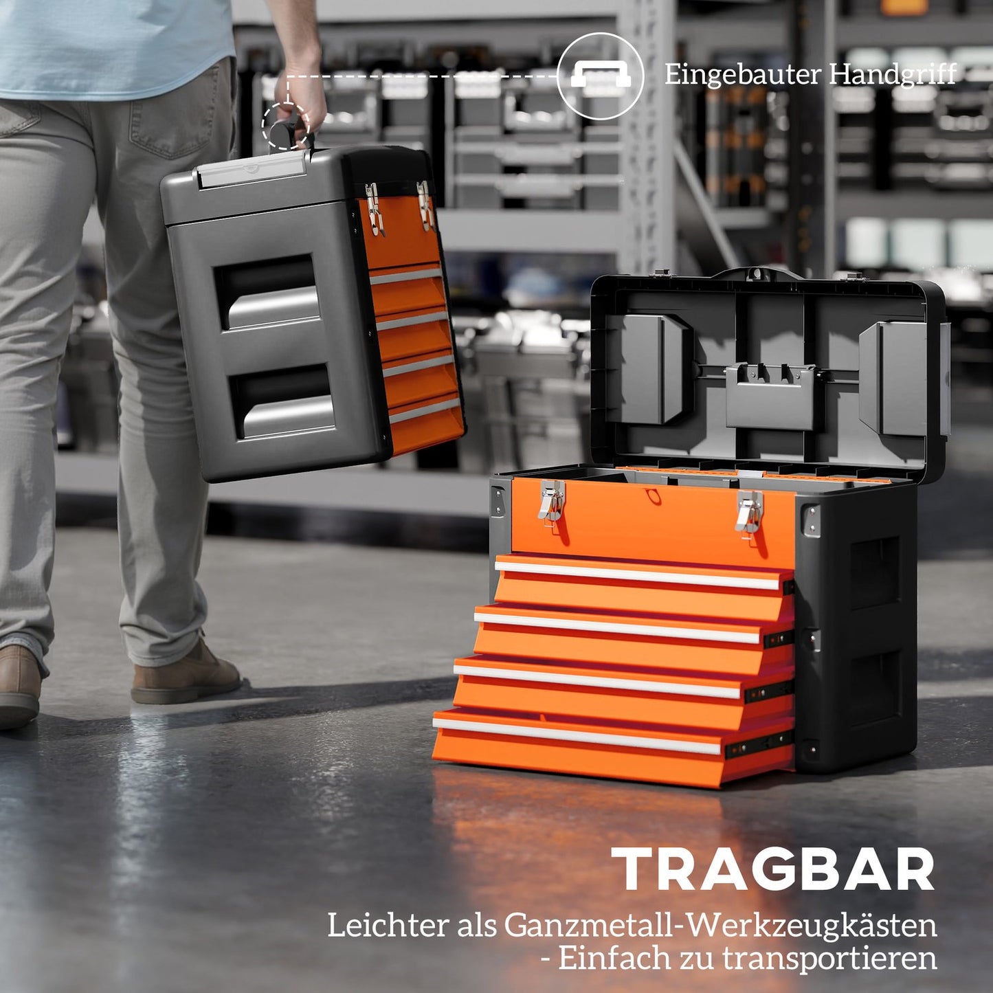 Tool Chest with 4 Drawers, Steel, 49.7 x 25.3 x 40.7 cm
