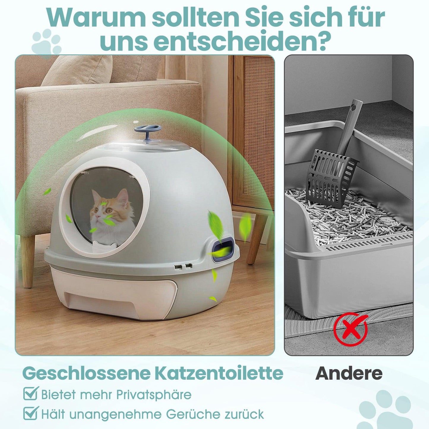 Enclosed Cat Litter Box with Tray & Scoop, Blue