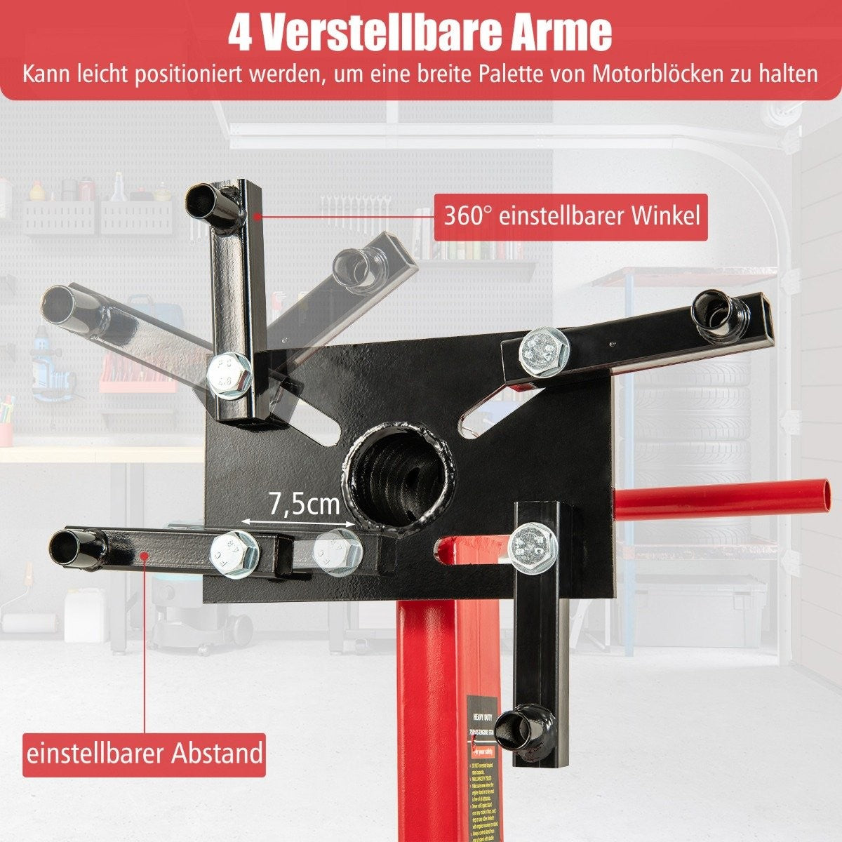 Engine stand 340 kg engine lifter 360° rotatable with 4 adjustable arms engine holder for garages