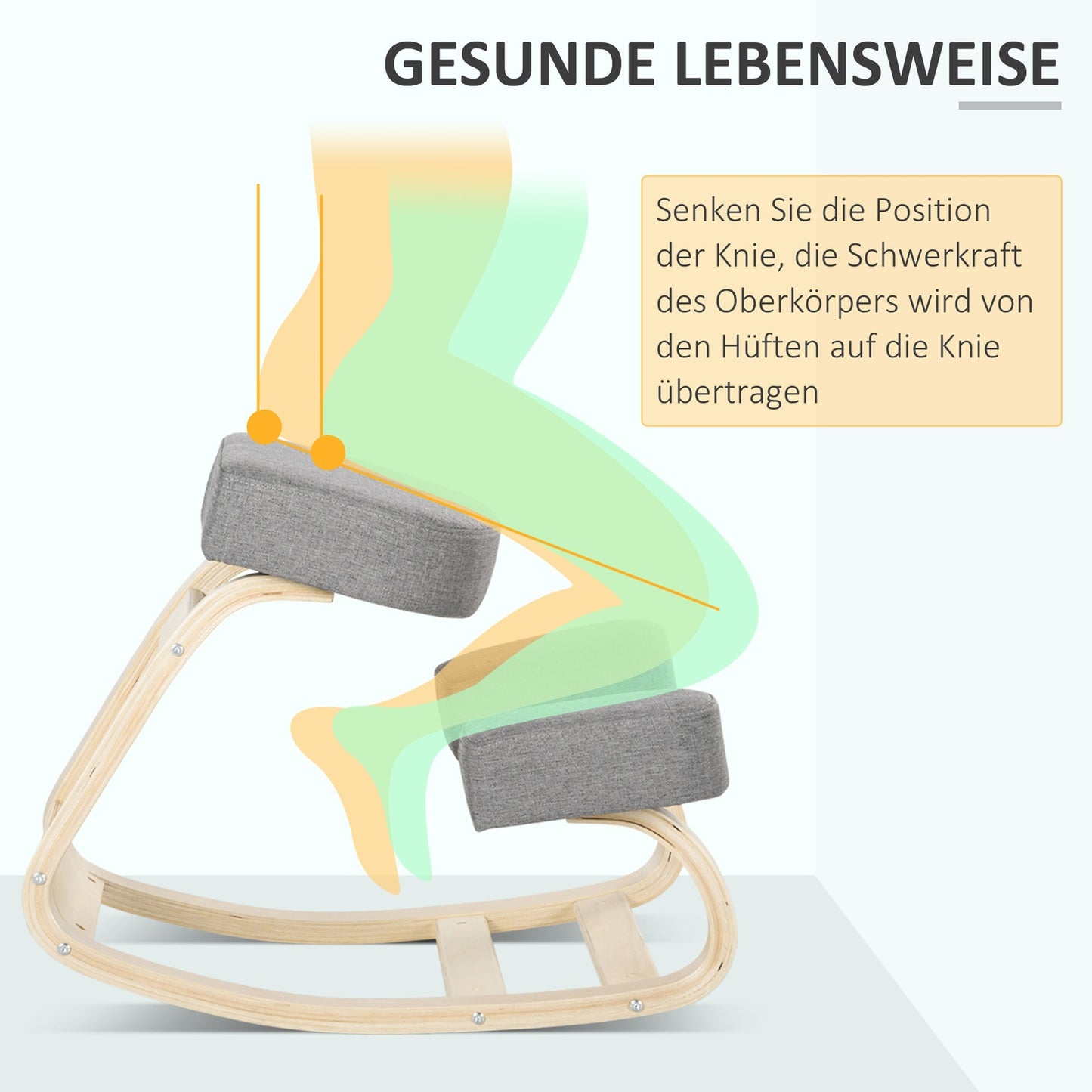 Ergonomic Kneeling Chair, Birch Wood, 120kg Capacity, Gray