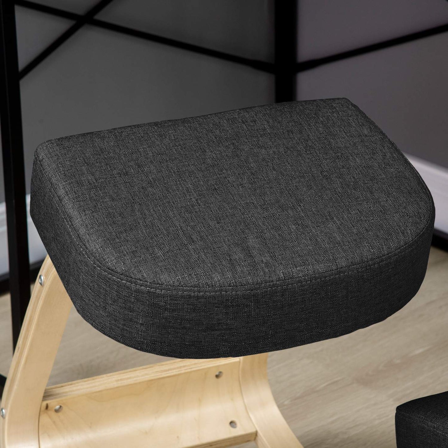 Ergonomic Kneeling Chair, Birch Wood, Black, 120 kg Capacity