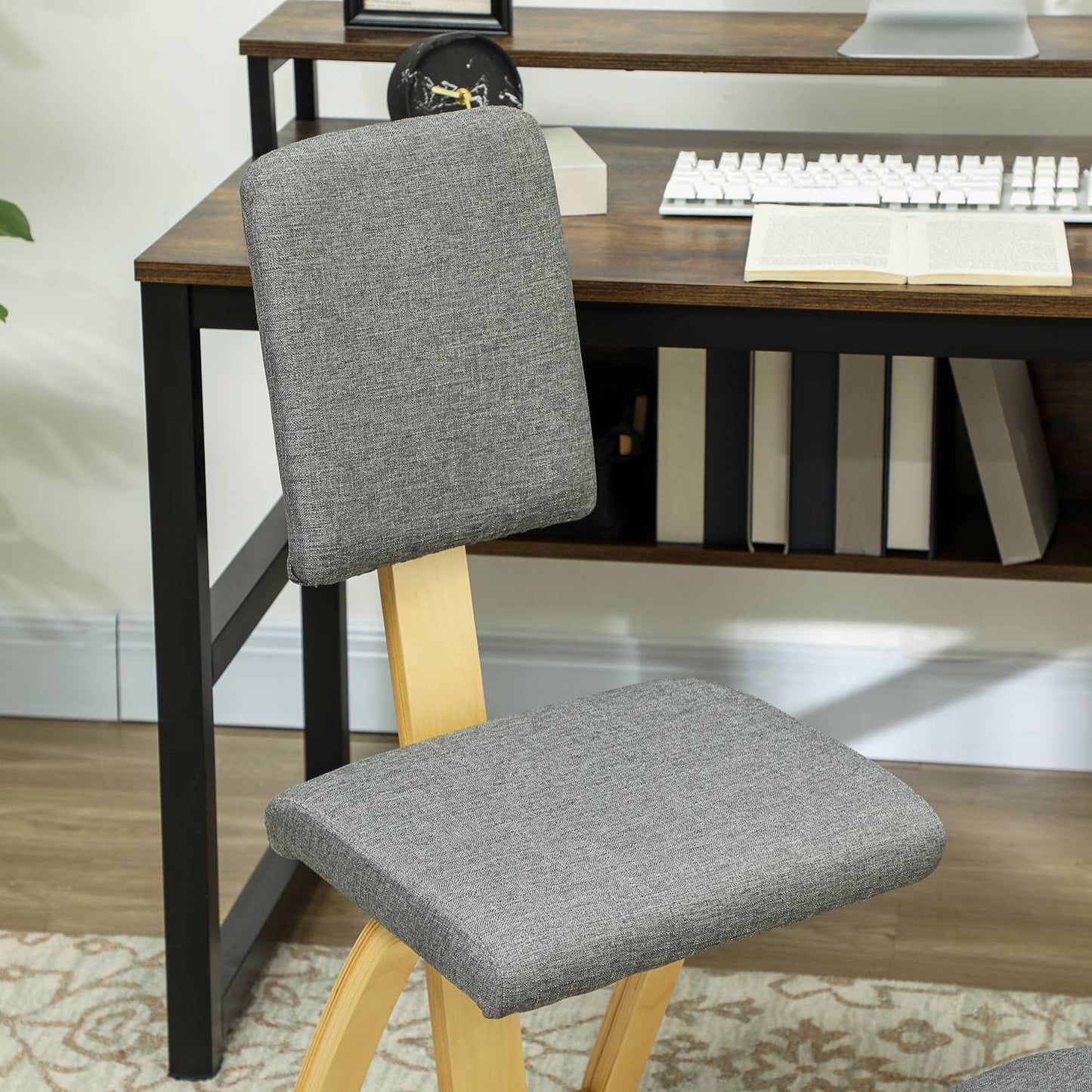 Ergonomic Kneeling Chair, Birch Wood, Gray, Home & Office