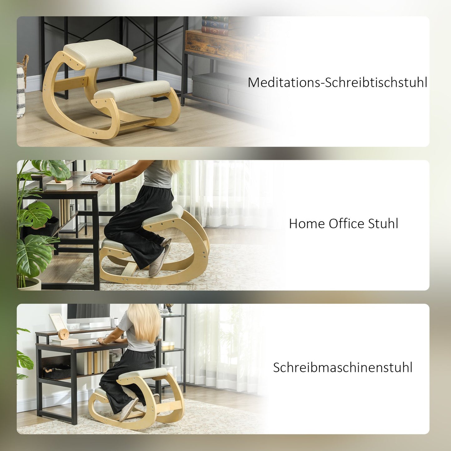 Ergonomic Kneeling Chair for Posture, Rocking Design, Cream