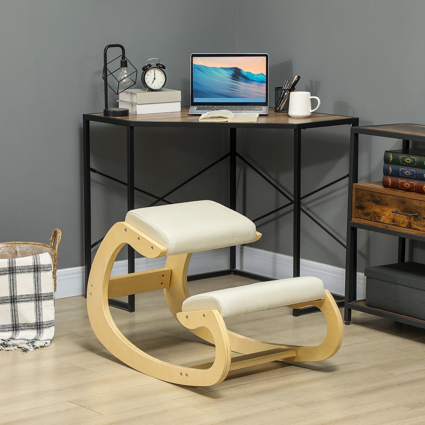 Ergonomic Kneeling Chair for Posture, Rocking Design, Cream