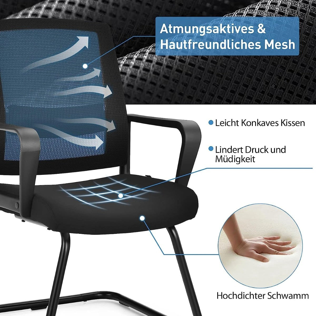 Ergonomic Mesh Office Chairs, Set of 2, 136kg Capacity