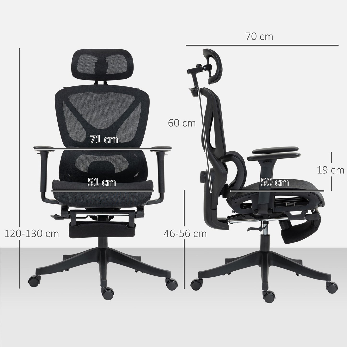 Ergonomic Office Chair, Adjustable, 135° Recline, Black