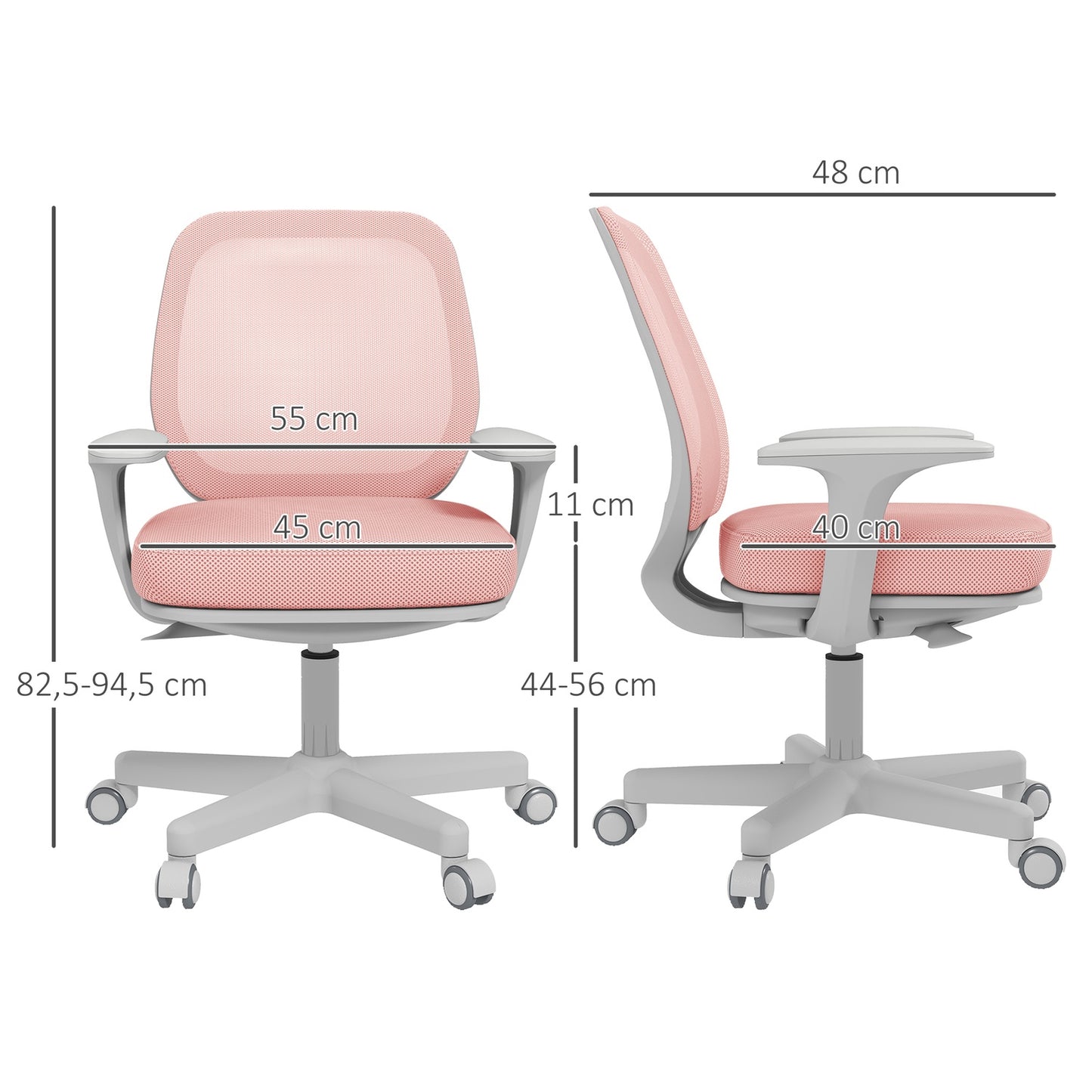 Ergonomic Office Chair, Adjustable Height, Pink, 360° Swivel