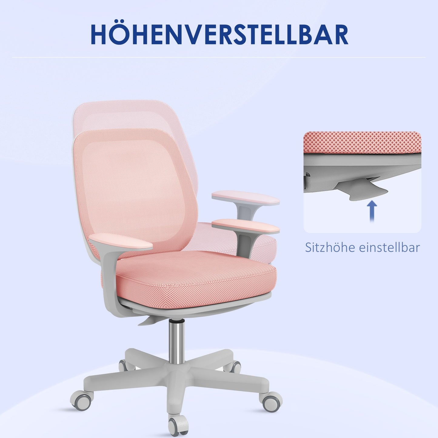 Ergonomic Office Chair, Adjustable Height, Pink, 360° Swivel