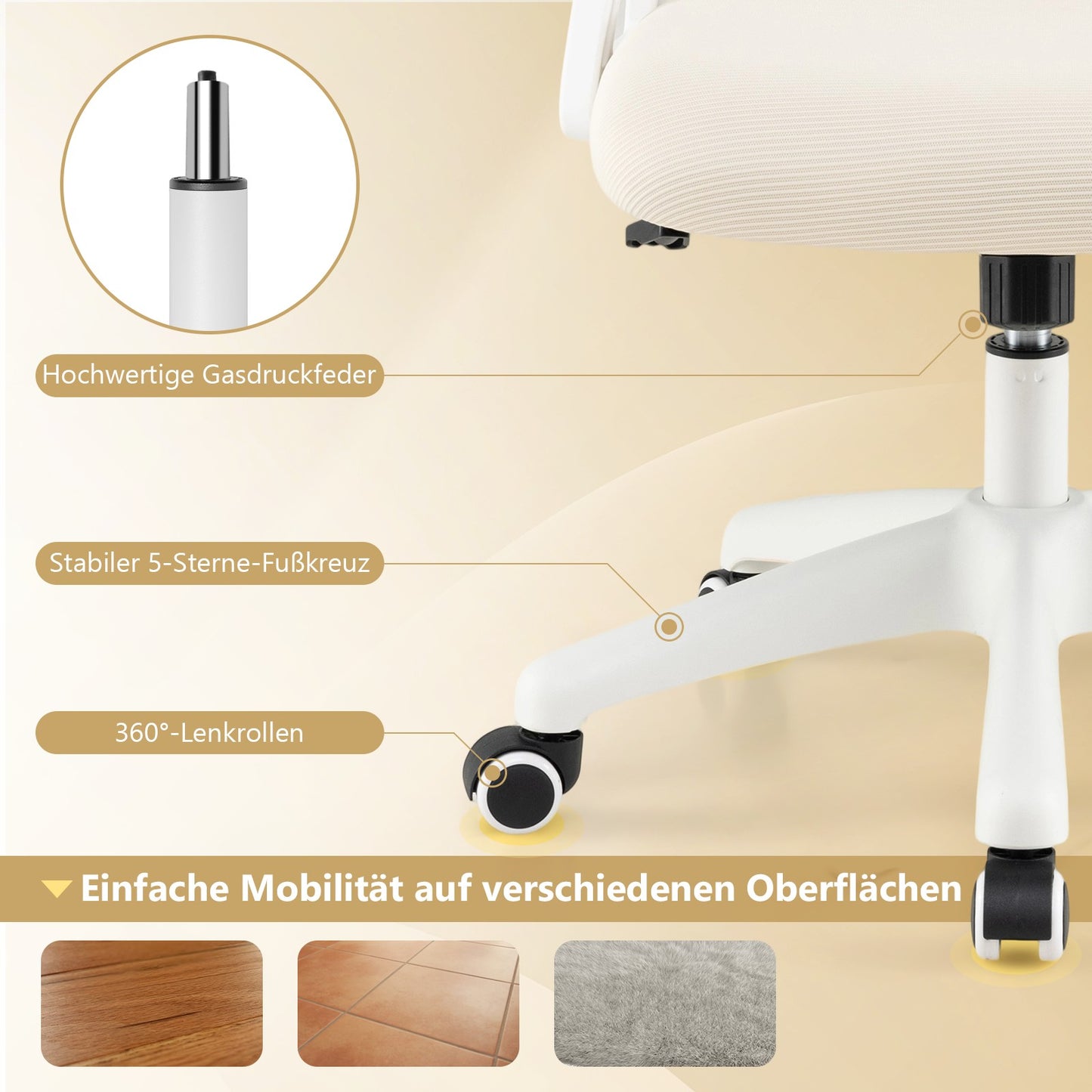 Ergonomic Office Chair, Beige, Folding Arms, Lumbar Support