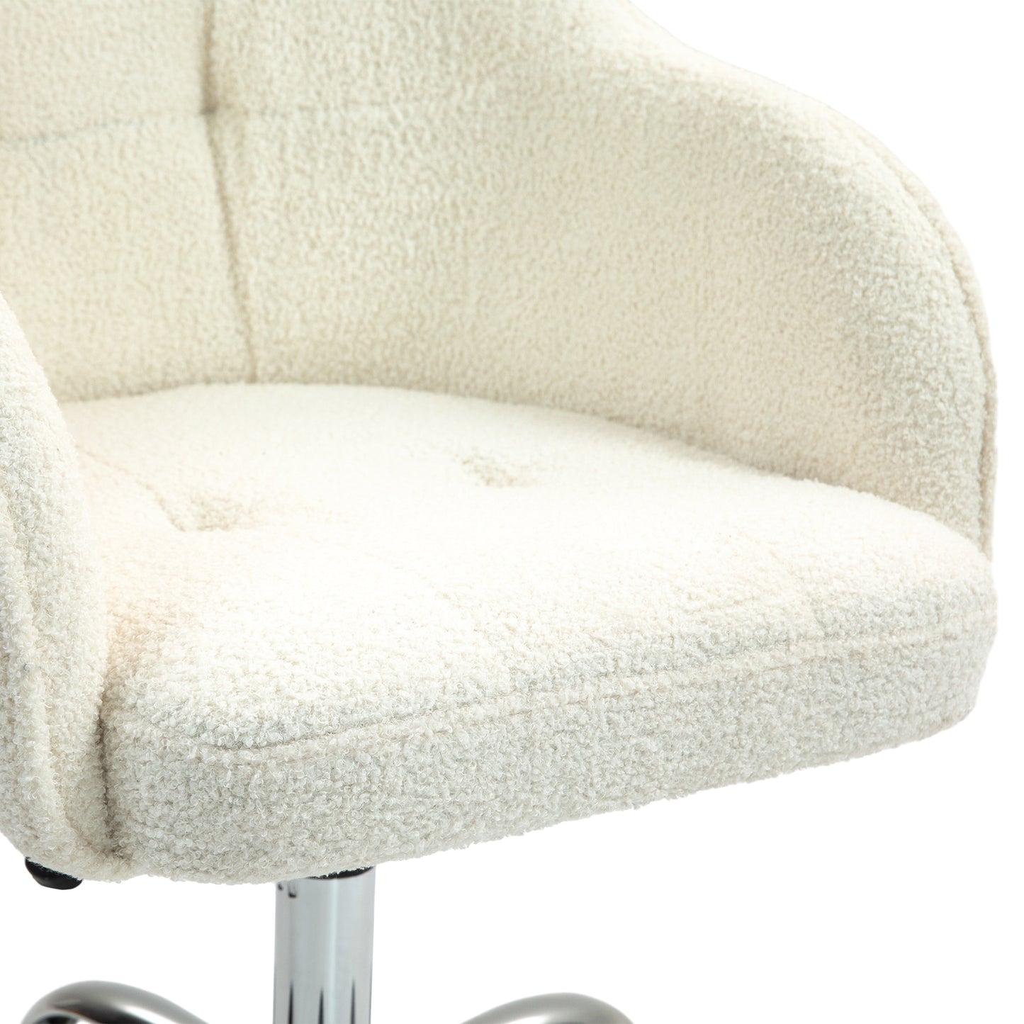 Ergonomic Office Chair, Cream White Teddy Fleece, Adjustable Height