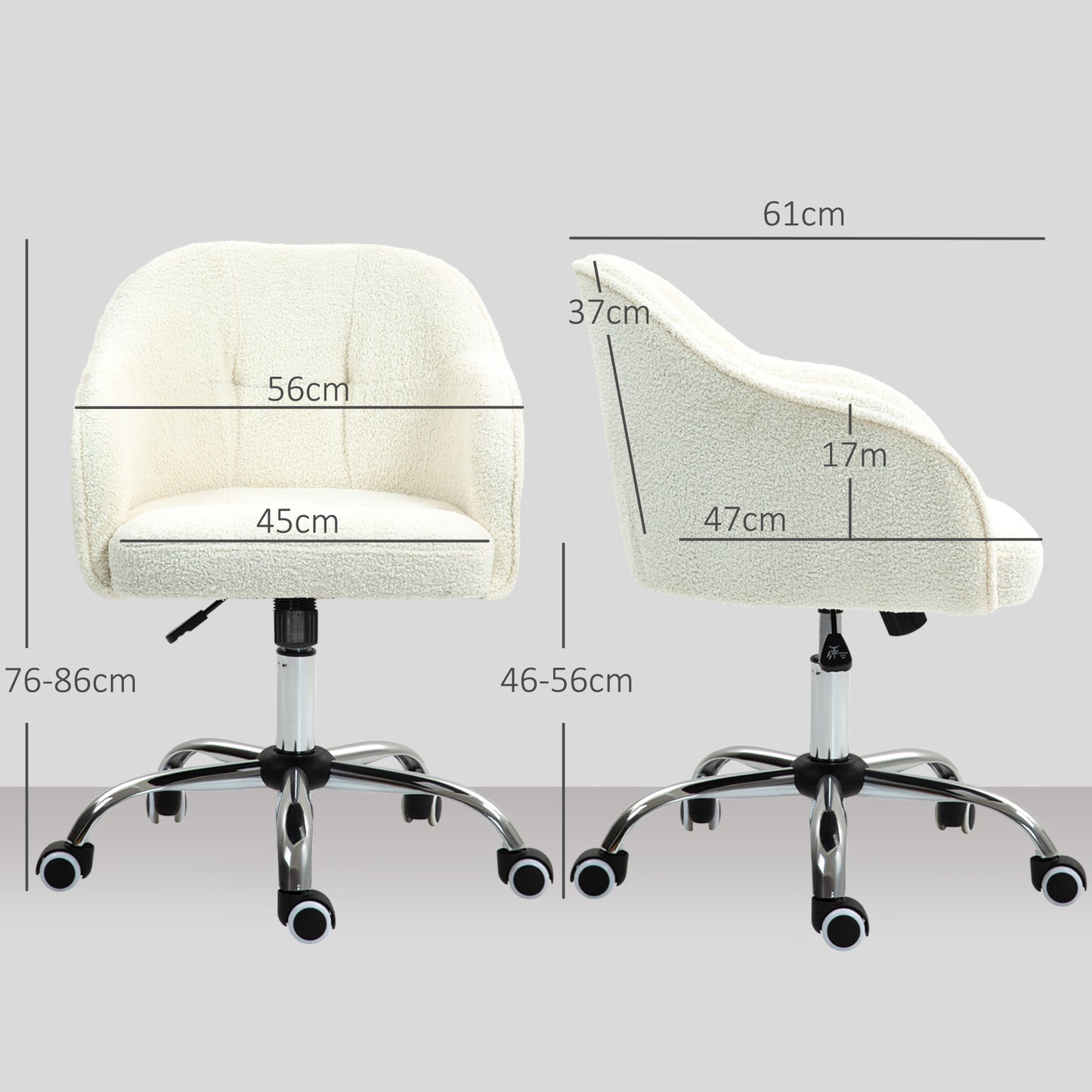 Ergonomic Office Chair, Cream White Teddy Fleece, Adjustable Height