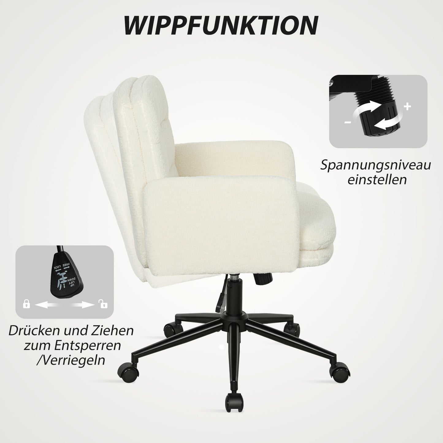 Ergonomic Office Chair, Fabric Cover, Adjustable, Cream