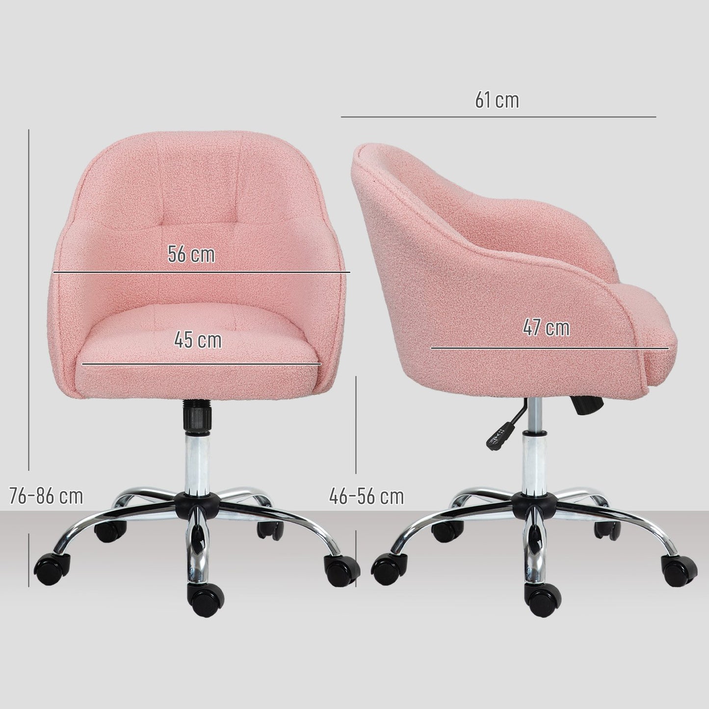 Ergonomic Office Chair, Pink Teddy Fleece, Adjustable Height