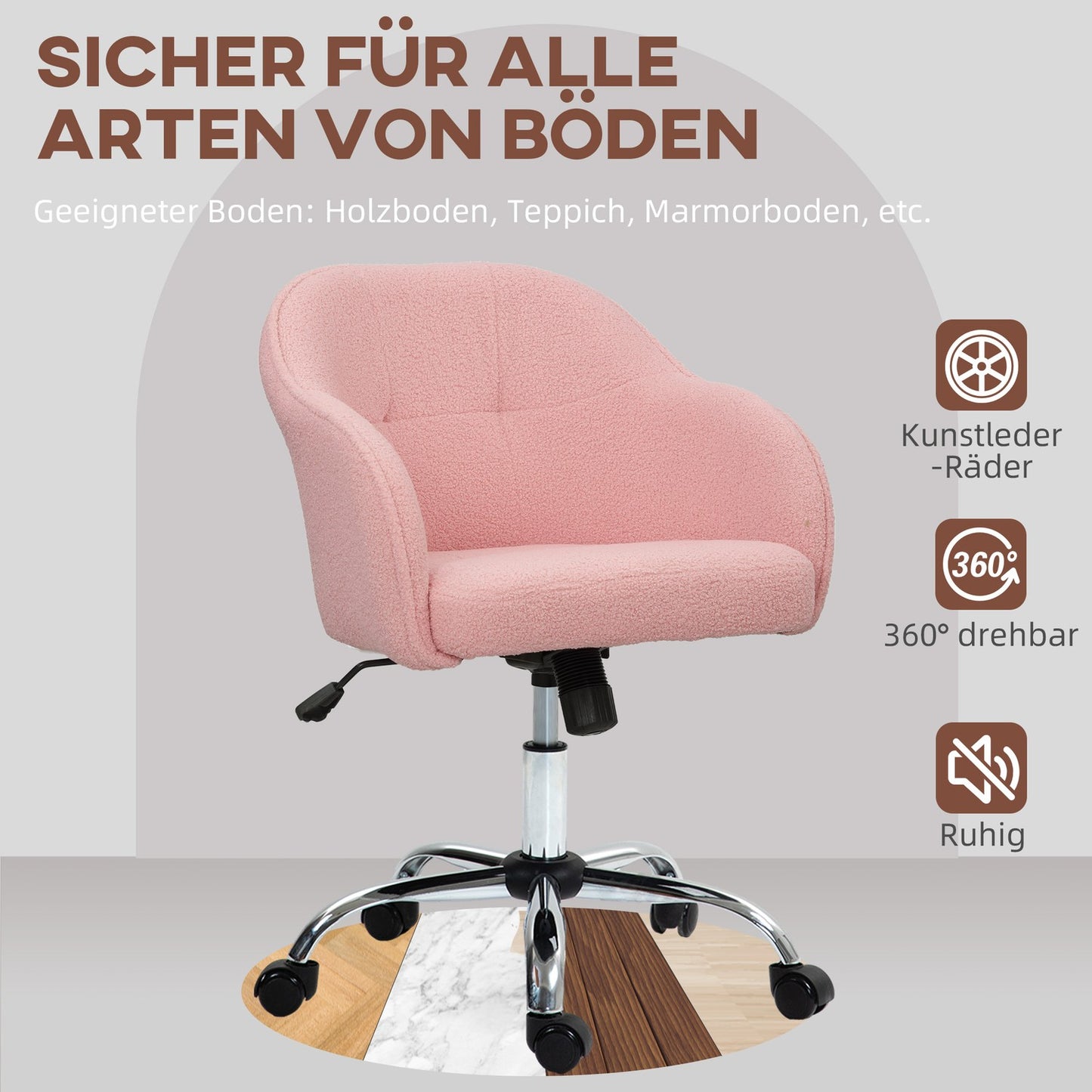 Ergonomic Office Chair, Pink Teddy Fleece, Adjustable Height