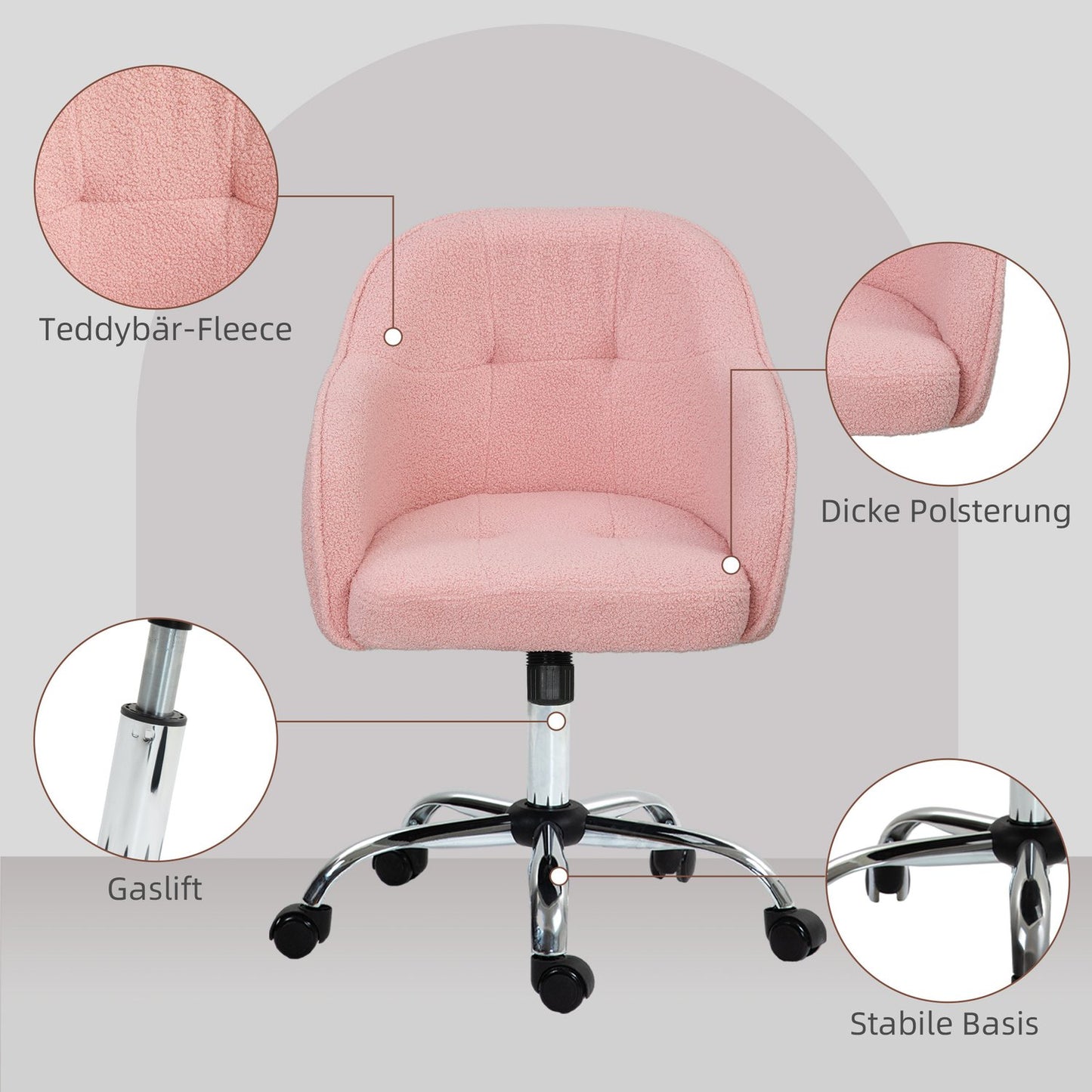 Ergonomic Office Chair, Pink Teddy Fleece, Adjustable Height