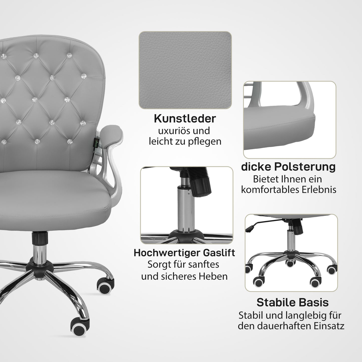 Ergonomic Office Chair with Armrests, Light Grey, Adjustable